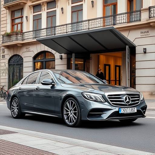 Mercedes-Benz Clase S Sed√°n en color gris, estacionado frente a un hotel de lujo en Barcelona.
