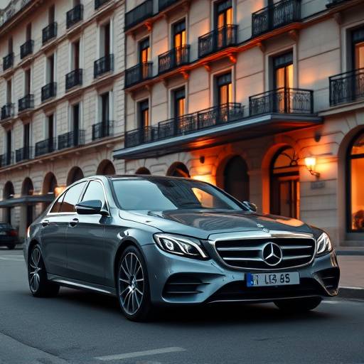 Mercedes-Benz Clase S Sed√°n gris estacionado frente a un hotel de lujo en Barcelona