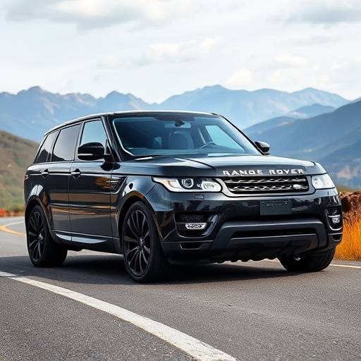 Range Rover Sport en color negro, conduciendo por un camino rural con monta√±as de fondo.